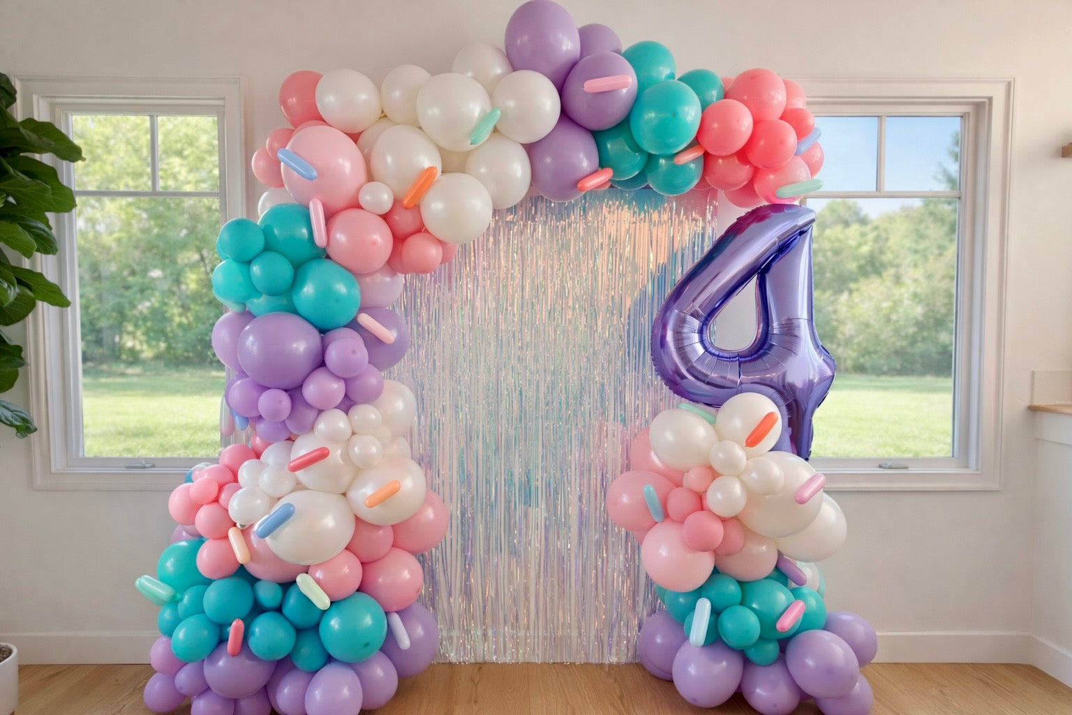 Pastel Luxe Balloon garland with Fringe Backdrop