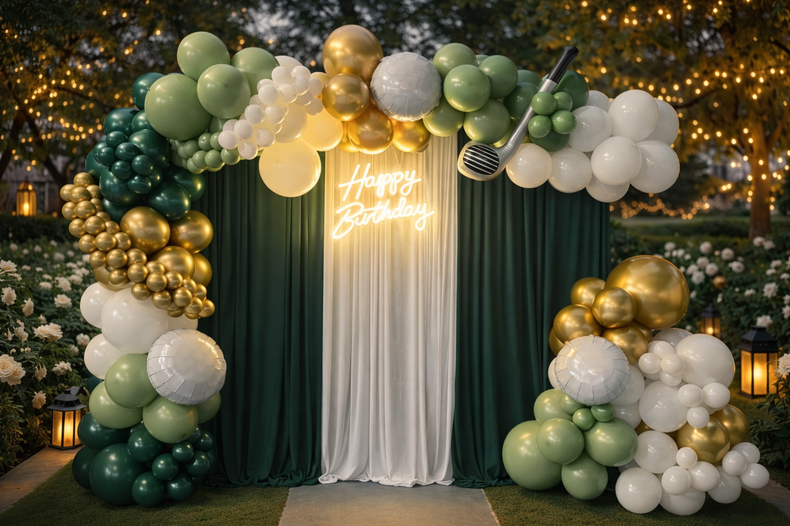 Emerald & Gold Luxe Golf  Birthday Backdrop