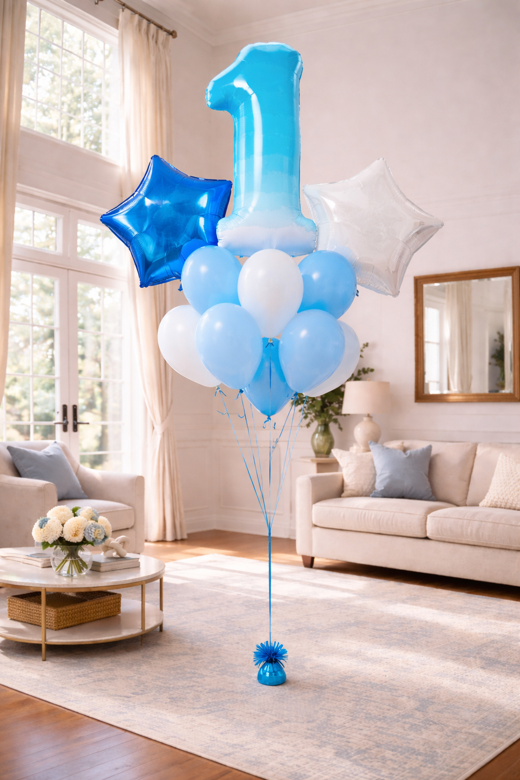 34" Blue Ombre Number 1 Balloon