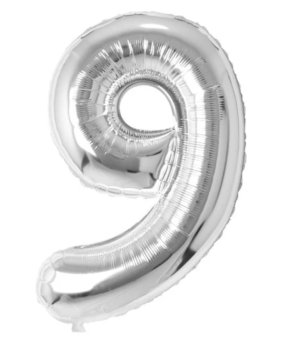 34" Silver Number 9 Balloon