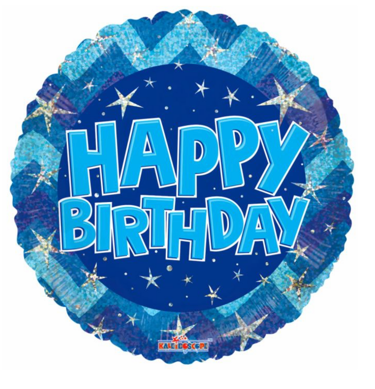 18" Holographic Blue Happy Birthday Balloon