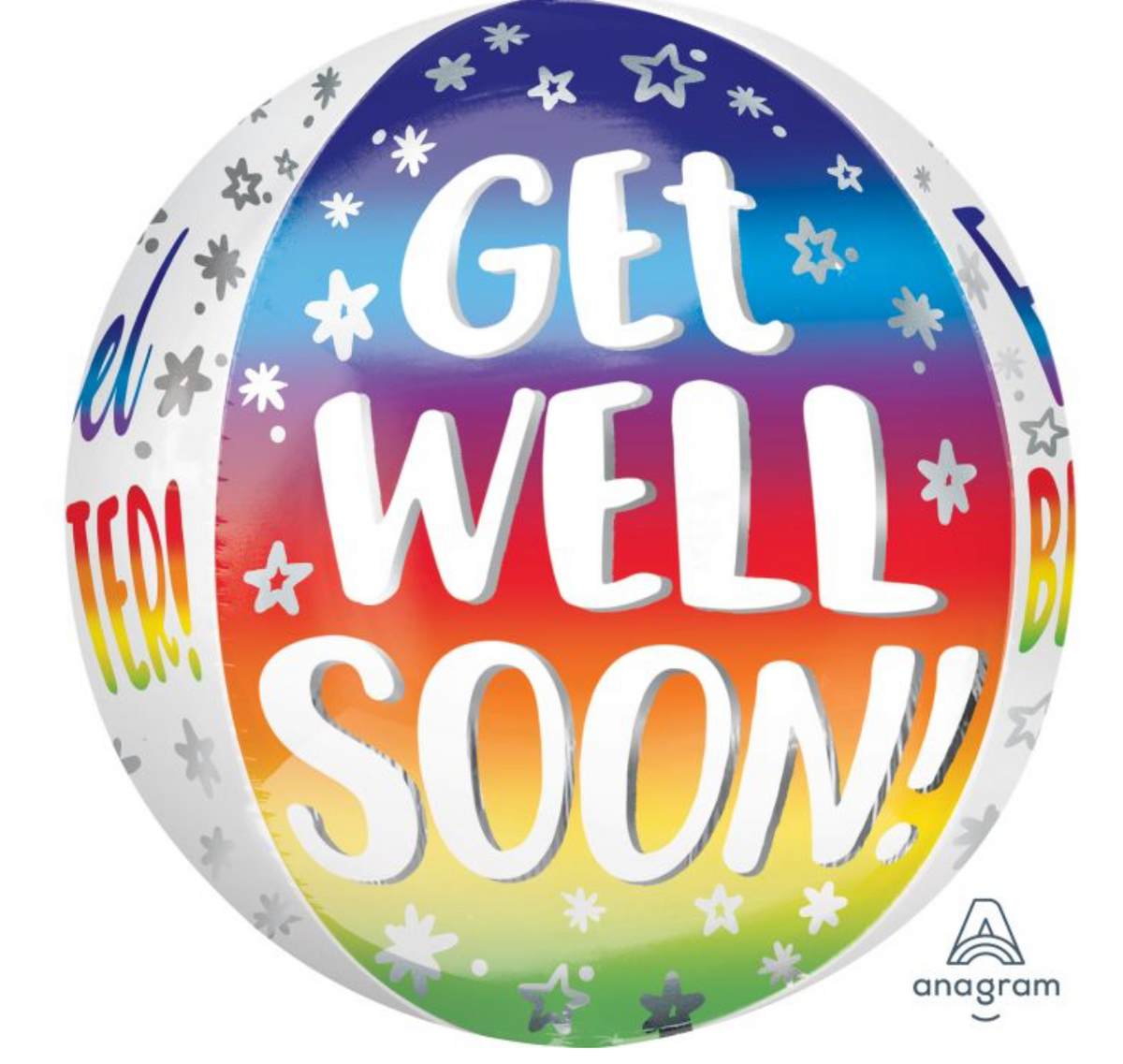 Orbz Get Well Soon Silver Rainbow Balloon