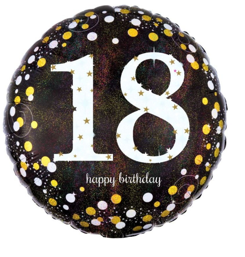 18" Holographic Sparkling Birthday 18 Balloon