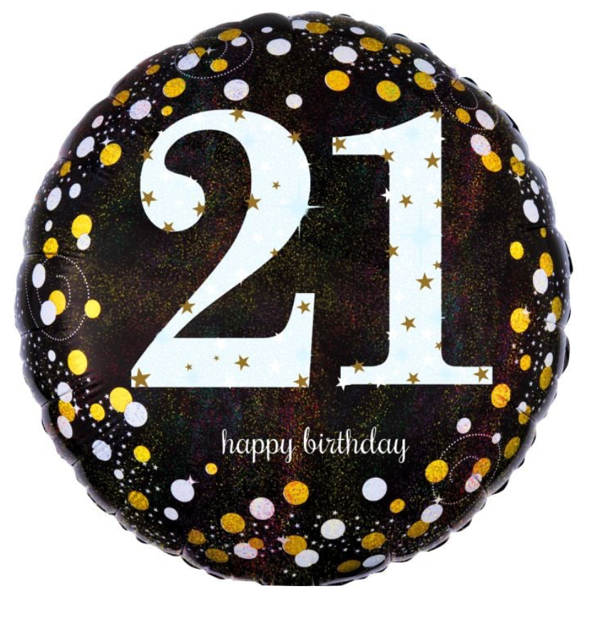 18" Holographic Sparkling Birthday 21 Balloon