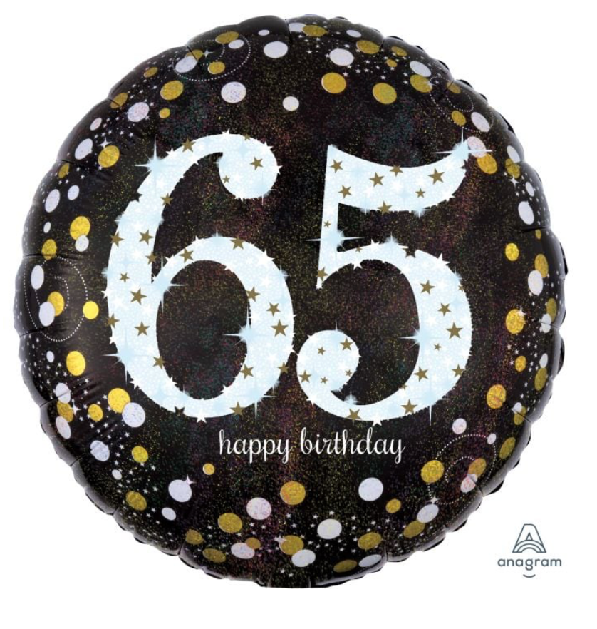 18" Holographic Sparkling Birthday 65 Balloon