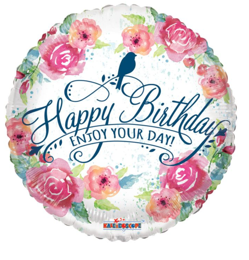 18" Birthday Watercolored Flowers Balloon
