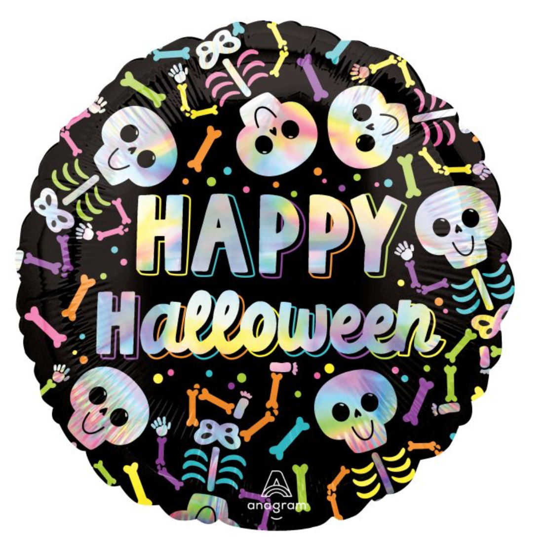 18" Holographic Iridescent Bare Bones Halloween Balloon