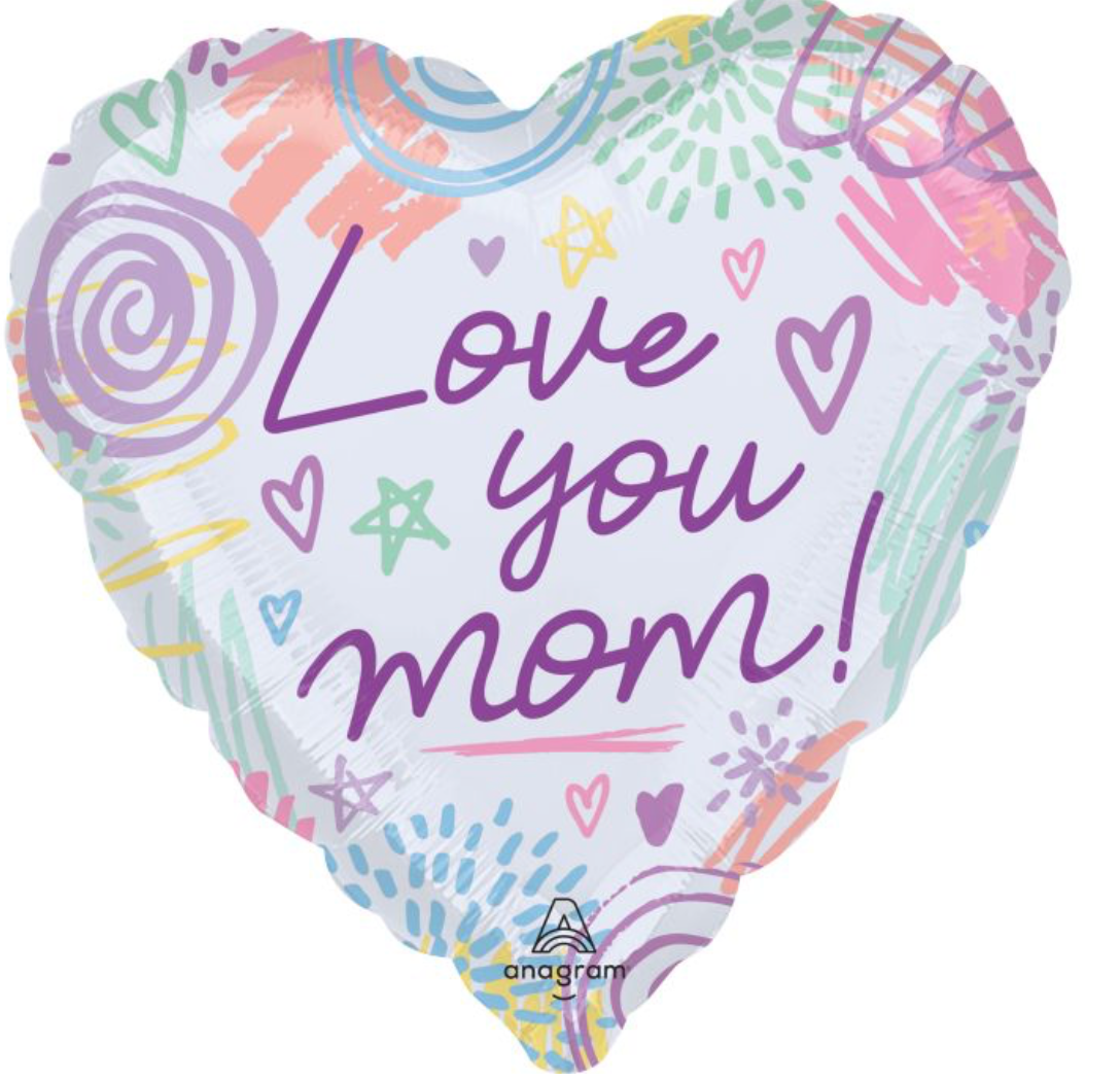 Jumbo Love You Mom Sweet Scribbles Balloon