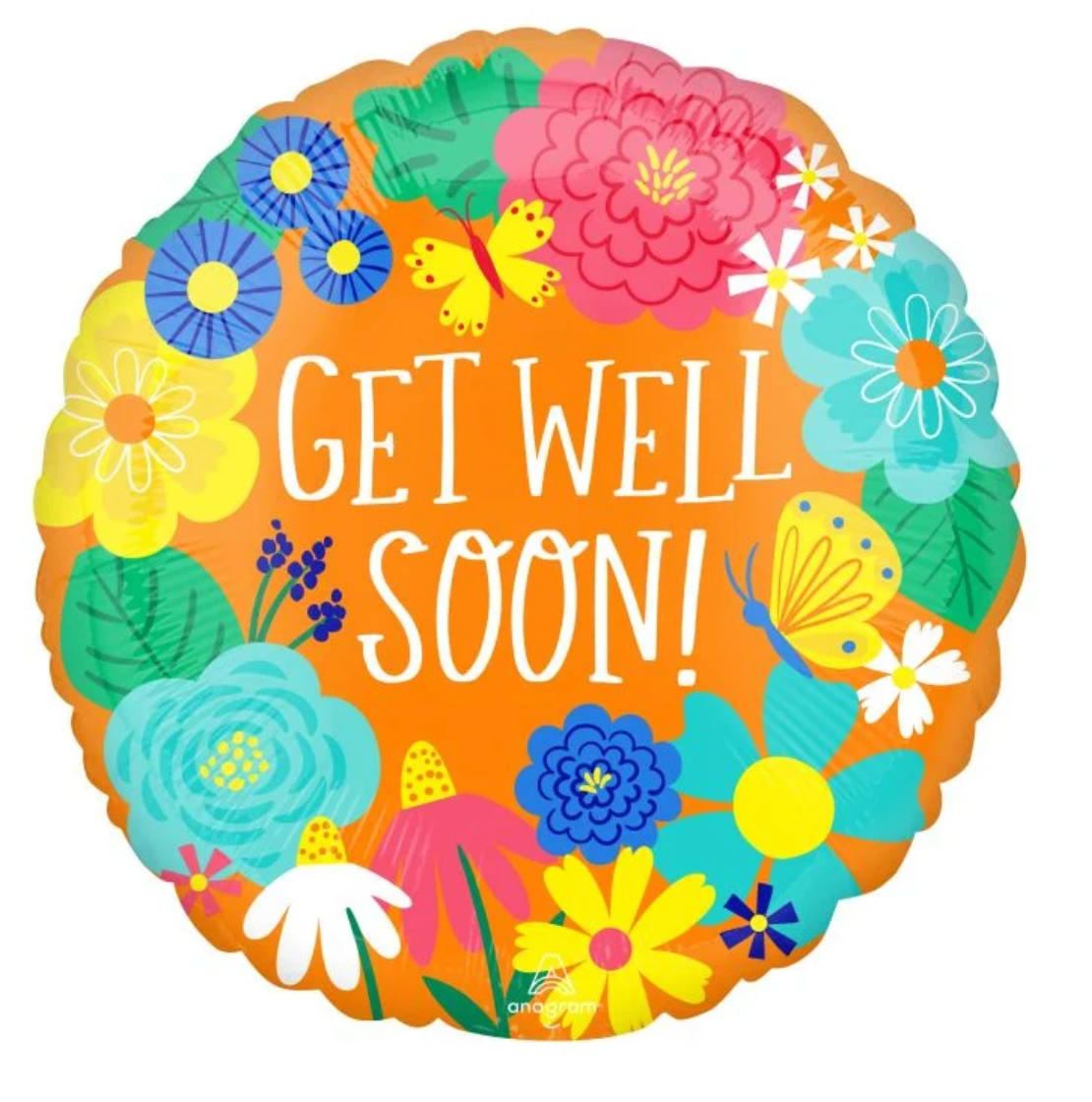 18" Get Well Orange Floral Balloon