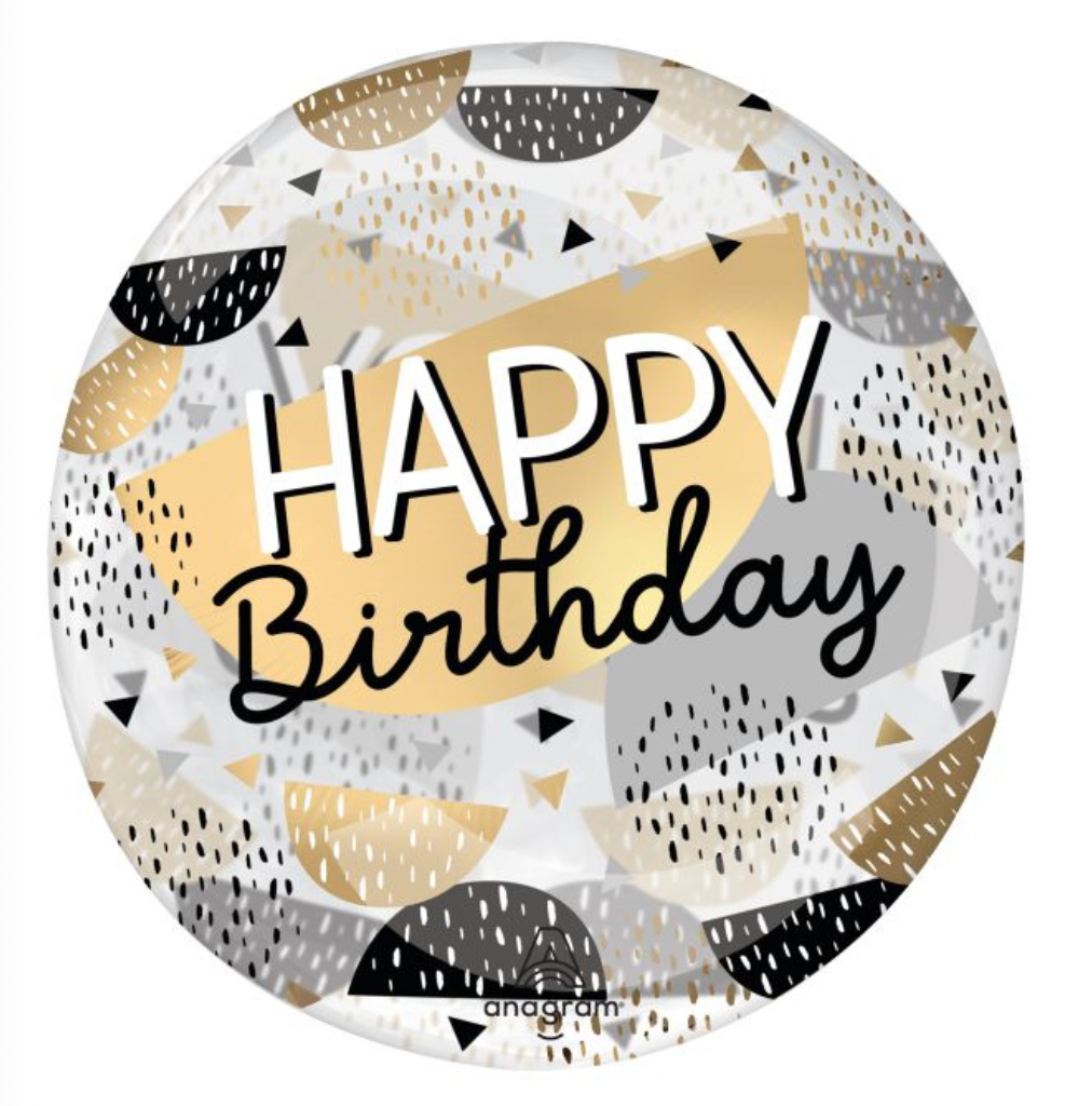 18" Clearz Happy Birthday Black and Gold Balloon